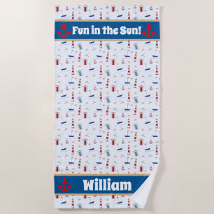 Nautical Boy's Personalised Beach Towel