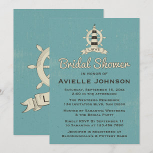 Nautical Bridal Shower Blue Lighthouse Ship Anchor Invitation
