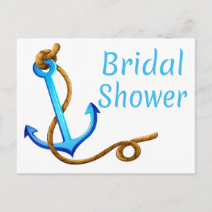 Nautical Bridal Shower Blue Turquoise Ship Anchor Invitation Postcard