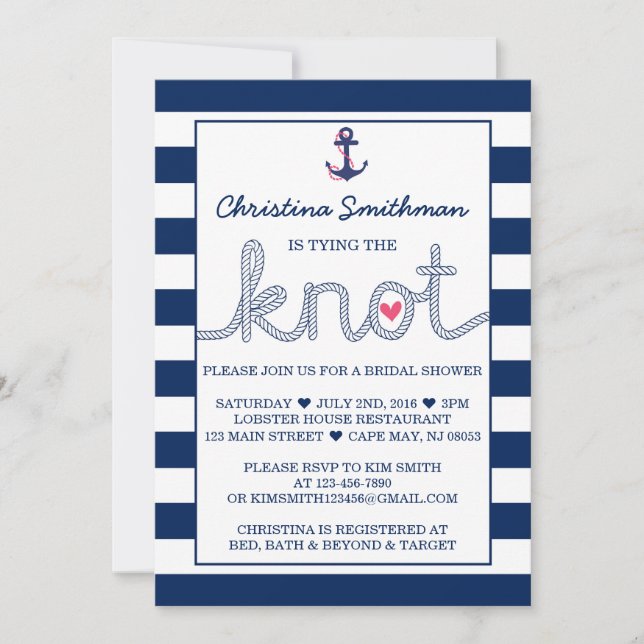 Nautical Bridal Shower Invitation - Tying the Knot (Front)