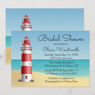 Nautical Bridal Shower Lighthouse Beach Summer Invitation