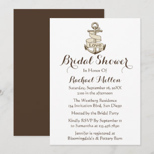 Nautical Bridal Shower Ship Anchor Brown And Whit Invitation