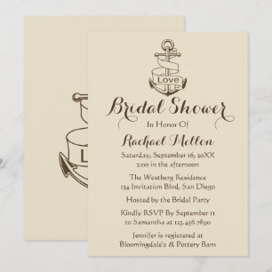 Nautical Bridal Shower Ship Anchor Tan Brown Invitation