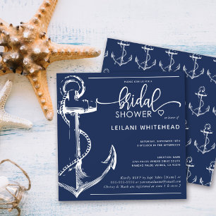 Nautical Bridal Shower White Anchor Navy Invitation