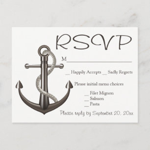 Nautical Brown RSVP Ship Anchor Wedding Beach Invitation Postcard