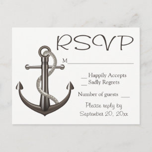 Nautical Brown RSVP Ship Anchor Wedding Beach Invitation Postcard