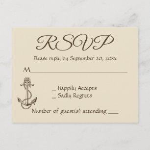 Nautical Brown RSVP Tan Ship Anchor Invitation Postcard