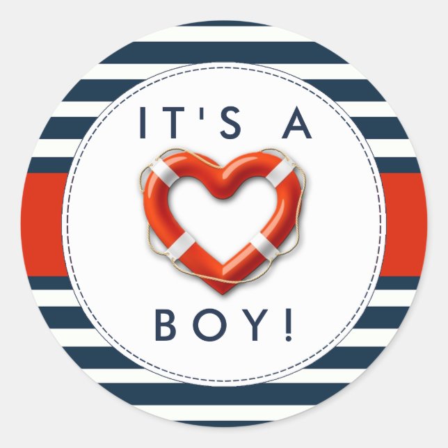 Nautical Buoy Baby Shower Stickers - It's A Boy! (Front)