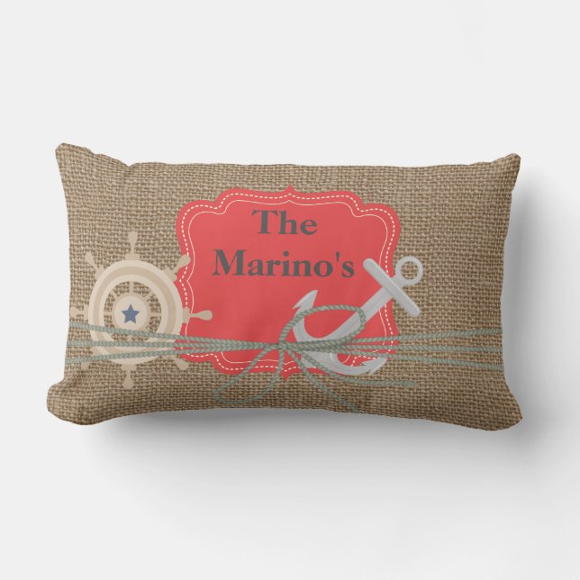 NAUTICAL BURLAP LOOK Anchor Custom Pillow Gift (Front)