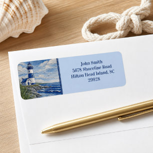 Nautical By the Sea Lighthouse Return Address 