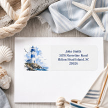 Nautical By the Sea Lighthouse Return Address 