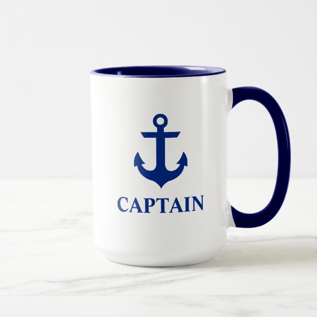 Nautical Captain Anchor Large Blue and White Mug (Right)