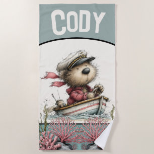 Nautical Captain Bear Kids Design Beach Towel