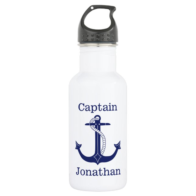 Nautical Captain Blue Anchor Add Name 532 Ml Water Bottle (Front)