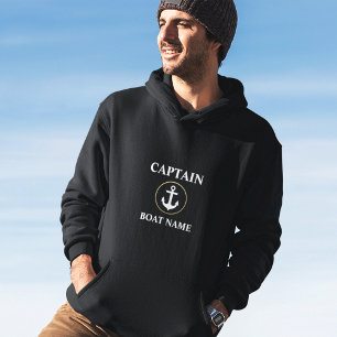 Nautical Captain Boat Name Anchor Gold Blk Hoodie