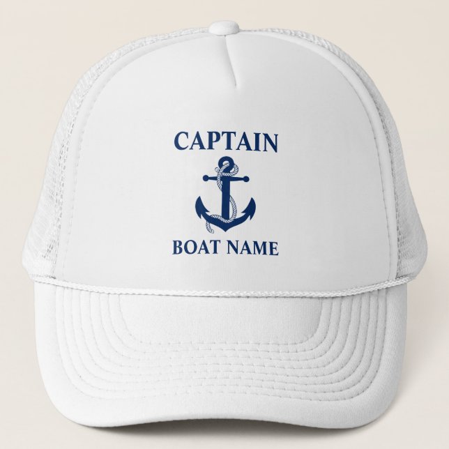 Nautical Captain Boat Name Anchor Rope Trucker Hat (Front)
