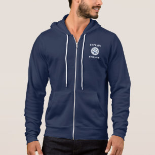 Nautical Captain Boat Name Anchor Rope Wheel Blue Hoodie