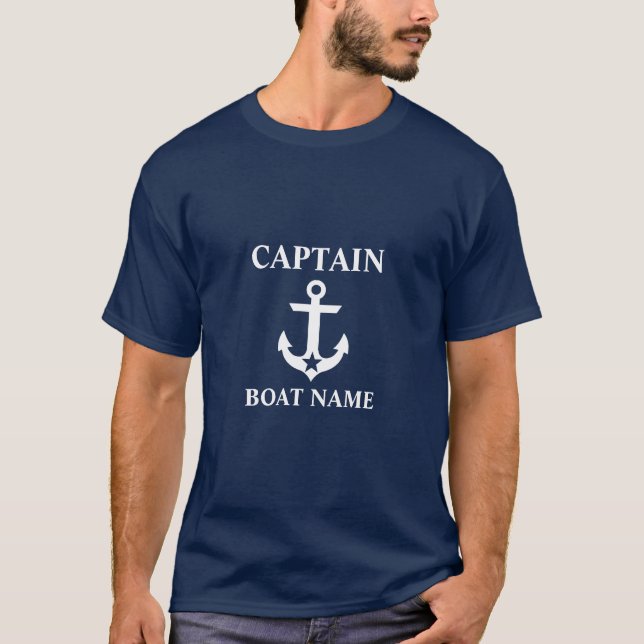 Nautical Captain Boat Name Anchor Star Blue T-Shirt (Front)
