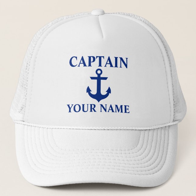 Nautical Captain Name Anchor White Trucker Hat (Front)