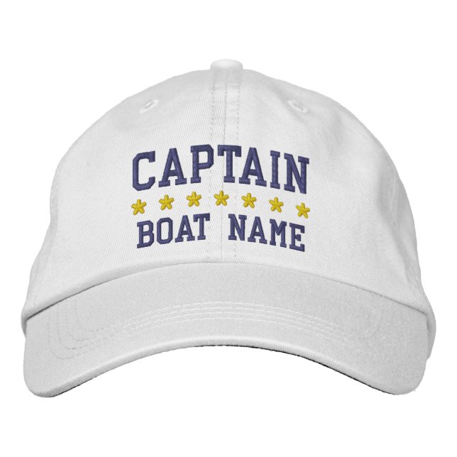 Nautical Captain Your Boat Name White Cap (Front)