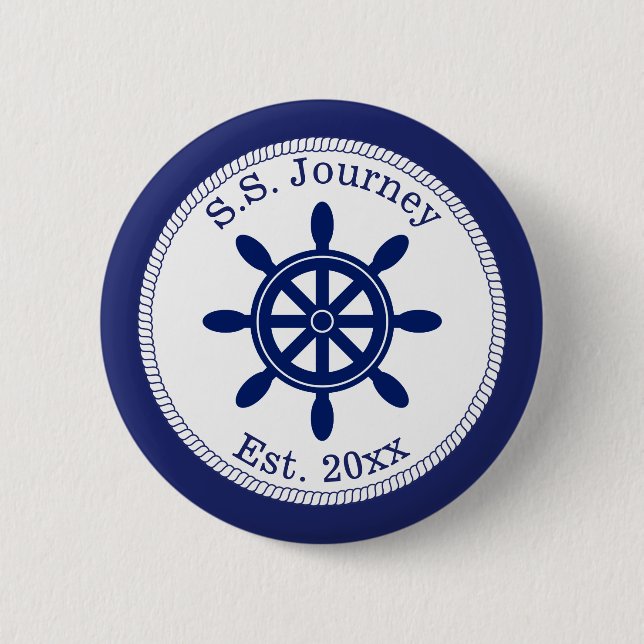 Nautical Captain's Wheel Add Boat Name 6 Cm Round Badge (Front)