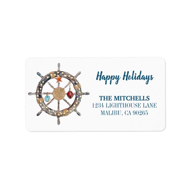 Nautical Captain's Wheel Holiday Return Address Label (Front)