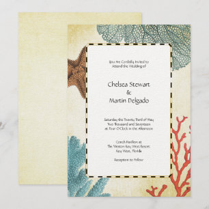 Nautical Caribbean Starfish Rustic Map and Coral 2 Invitation