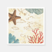 Nautical Caribbean Starfish Rustic Map and Coral
