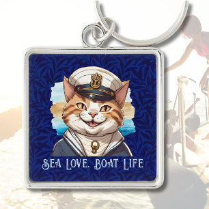 Nautical Cat Gifts for Boat Owners Sailors Boater Key Ring