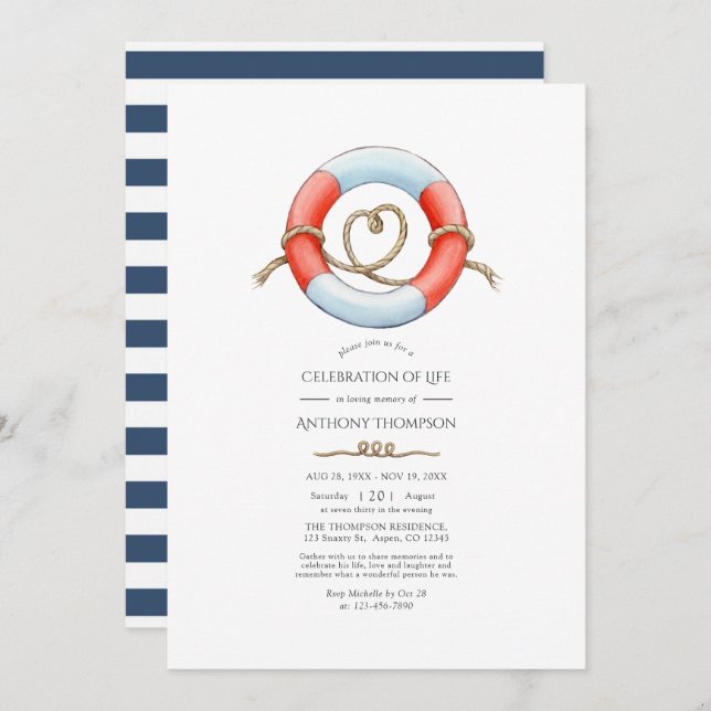 Nautical Celebration of Life Photo Invitation (Front/Back)