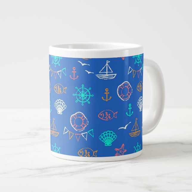 Nautical Chalk Drawing Pattern 1 Large Coffee Mug (Front Right)
