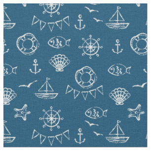 Nautical Chalk Drawing Pattern 2 Fabric