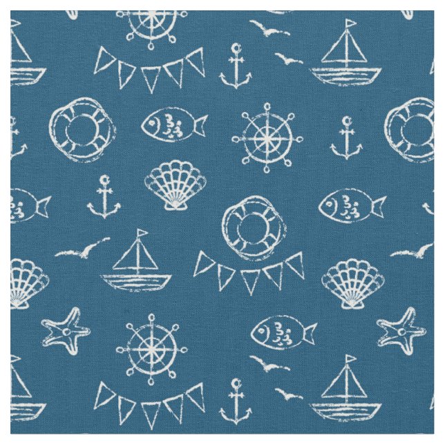 Nautical Chalk Drawing Pattern 2 Fabric (Close Up)