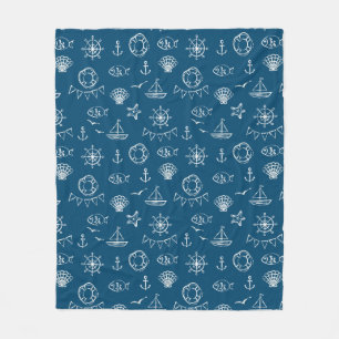 Nautical Chalk Drawing Pattern 2 Fleece Blanket