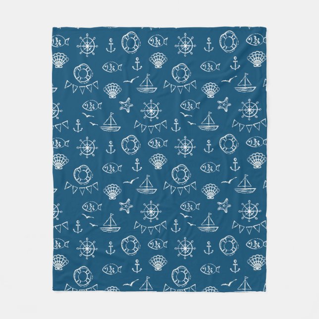 Nautical Chalk Drawing Pattern 2 Fleece Blanket (Front)