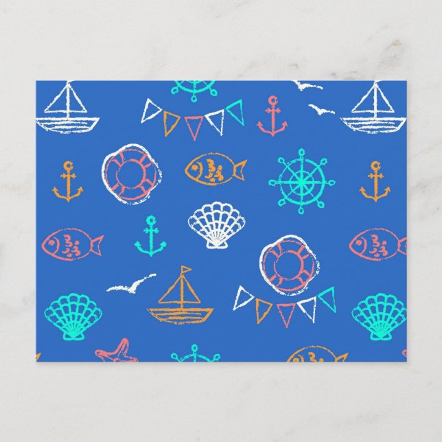 Nautical Chalk Drawing Pattern Postcard (Front)