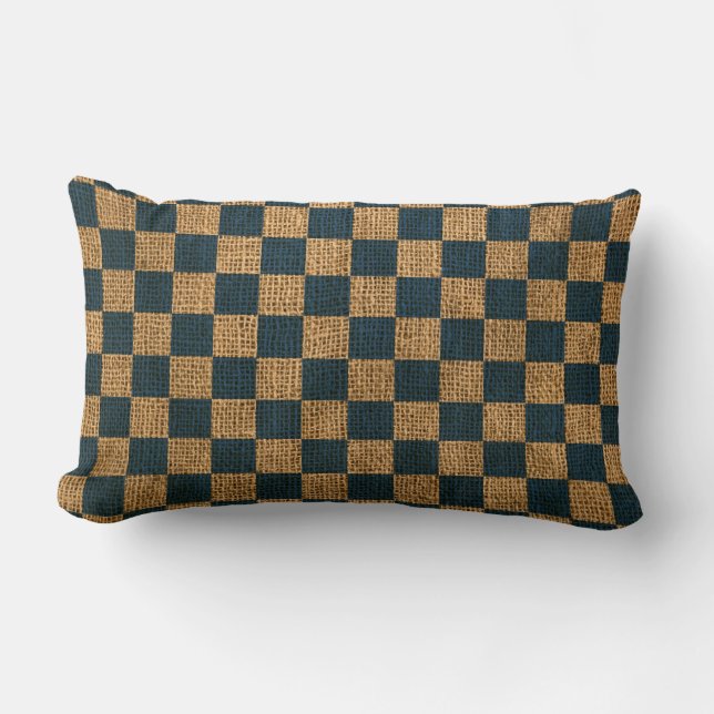 Nautical Check in Deep Sea Blue Lumbar Cushion (Front)