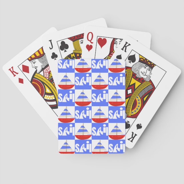 Nautical Checkeerboard Design Sailboats Text SA(L Playing Cards (Back)