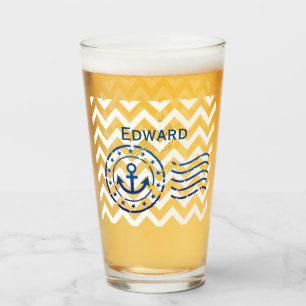 Nautical Chevron & Anchor Seal Glass