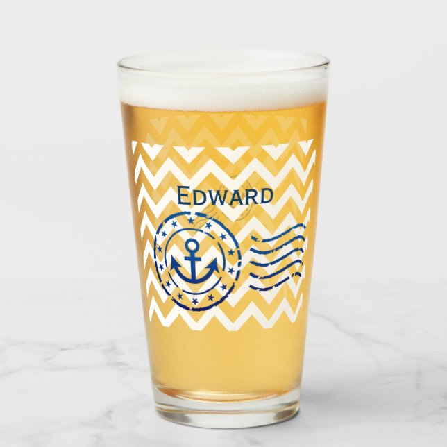 Nautical Chevron & Anchor Seal Glass (Front Filled)