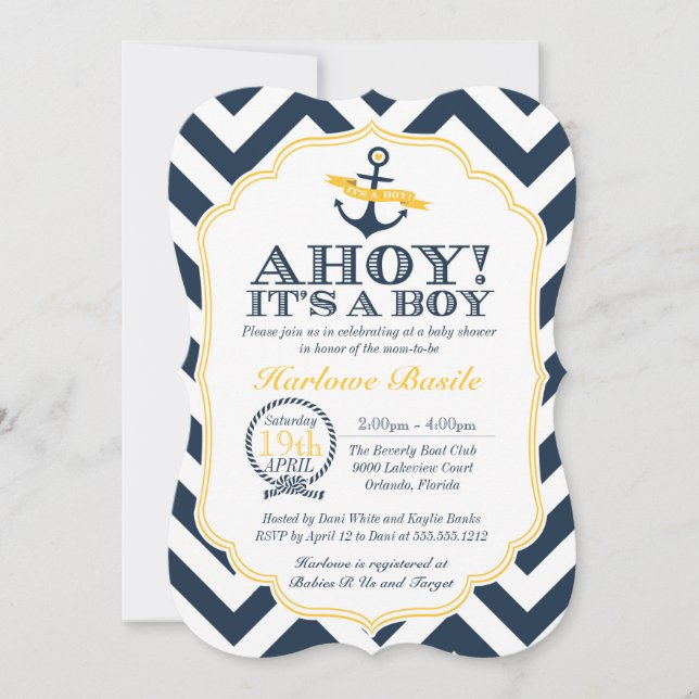 Nautical Chevron Baby Boy Shower Invitation (Front)