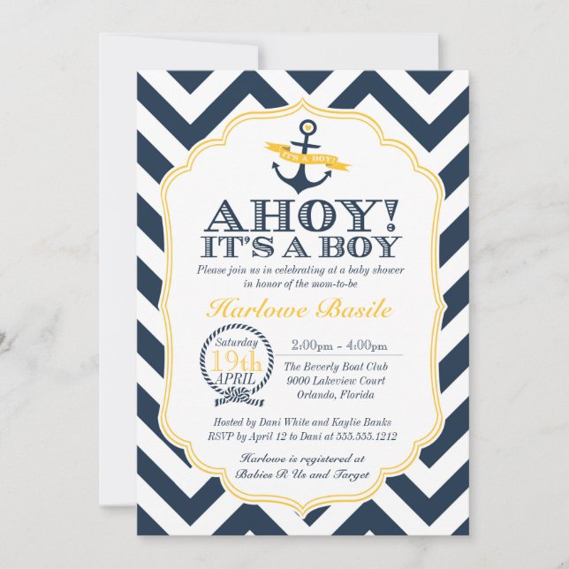 Nautical Chevron Baby Boy Shower Invitation (Front)
