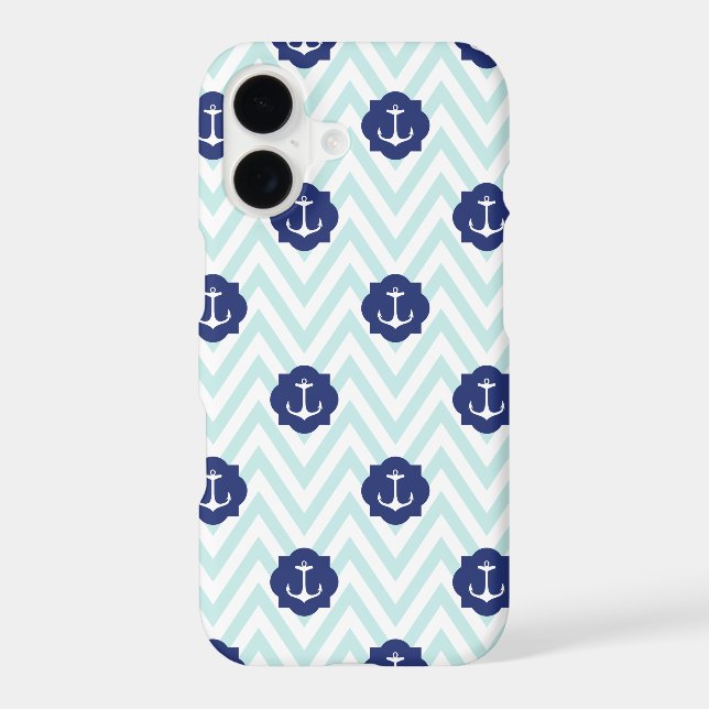 Nautical Chevron Navy Blue Anchors Pattern (Back)