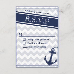 Nautical chevron navy blue RSVP invitation