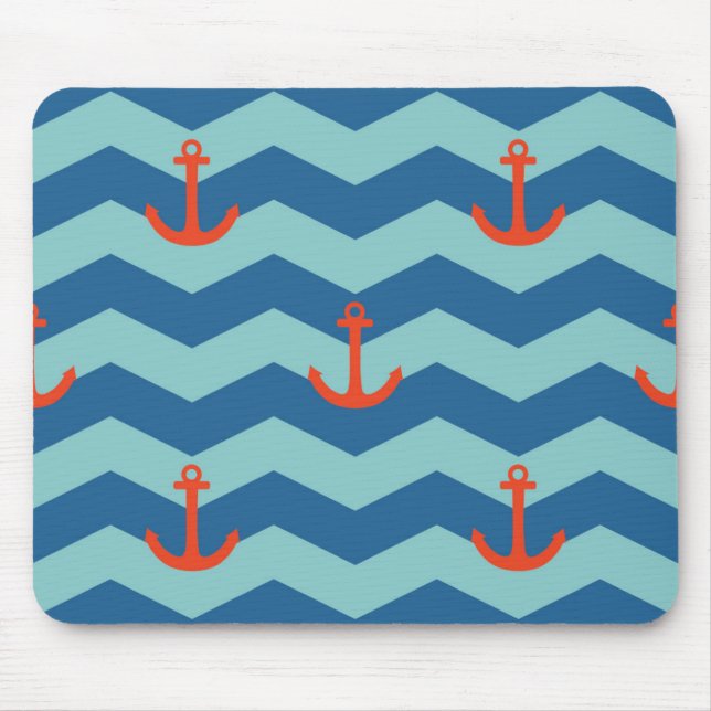 Nautical Chevron Pattern Mouse Pad (Front)