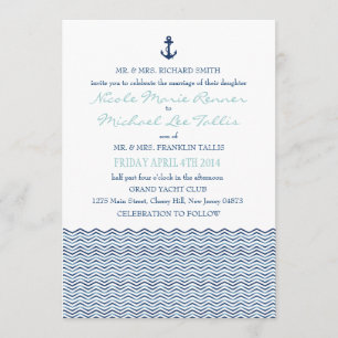 Nautical Chevron Waves Wedding Invitation