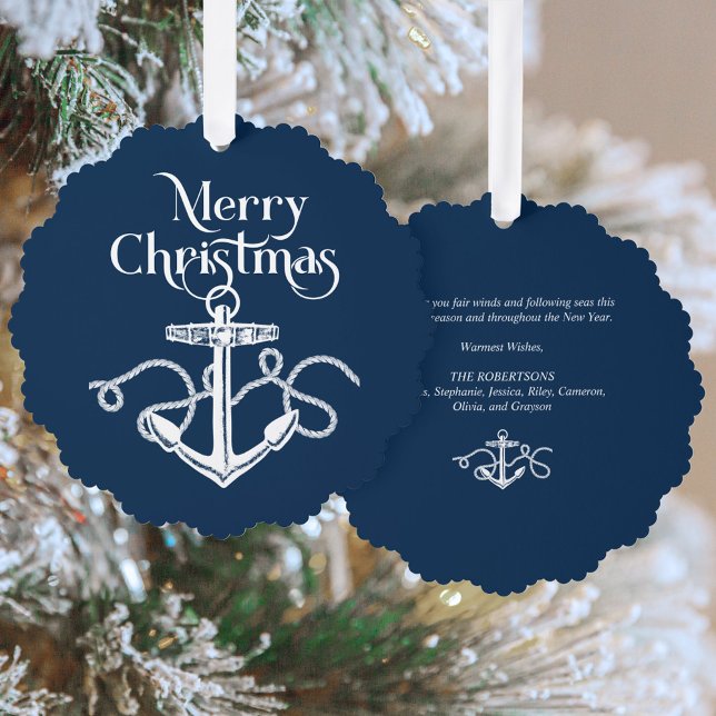 Nautical Christmas Anchor Navy Blue Tree Decoration Card (Creator Uploaded)