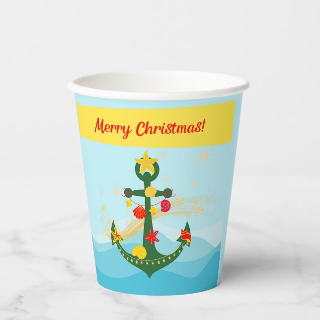 Nautical Christmas Anchor Paper Cups (Front)