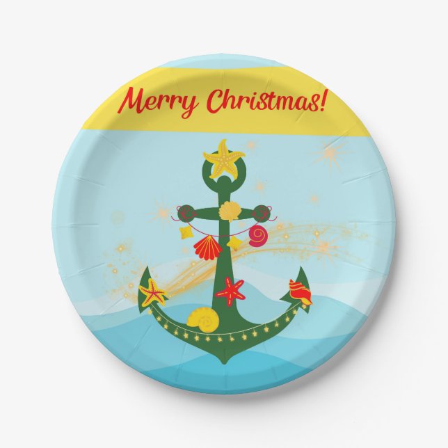 Nautical Christmas Anchor Paper Plate (Front)