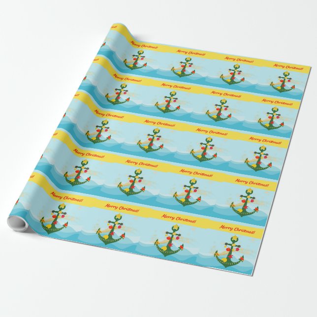 Nautical Christmas Anchor Wrapping Paper (Unrolled)